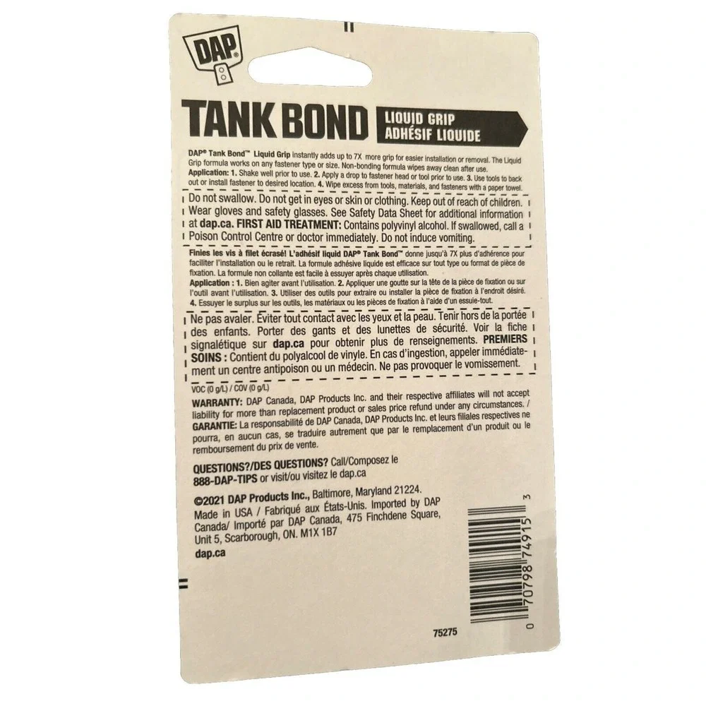 Liquid Grip Clear Prevents Screws from Stripping 0.2oz Dap Tank Bond